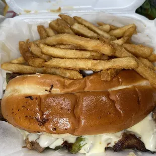 Philly Steak sandwich and fries