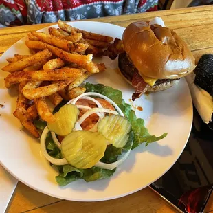 Bacon cheeseburger and French fries