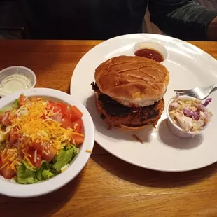 Pork BBQ sandwich with side salad