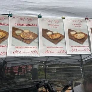 Continuation of CTK Empanadas menu at their booth at Jack London Square Farmers Market