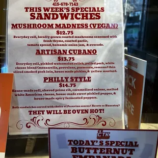 Sandwich specials as of Oct. 28, 2024