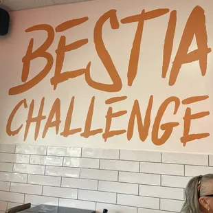 The Bestia Challenge. Eat two burgers in one sitting to beat it. A free hat &amp; your picture on the wall is your prize.