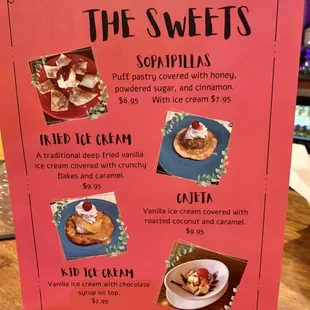 Dessert menu