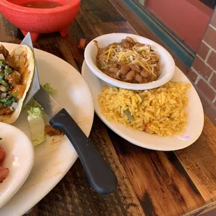 Tacos Al Pastor with rice and beans