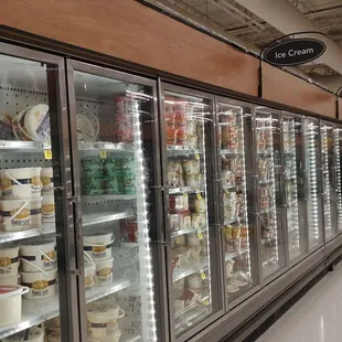 a view of a refrigerated section of a grocery store