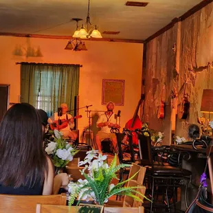 a group of people in a restaurant