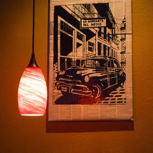 an old car on the wall