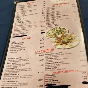 the menu for the restaurant