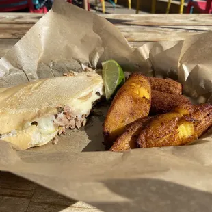 Half Cubano.and Sweet Plantains and Croquetta.
