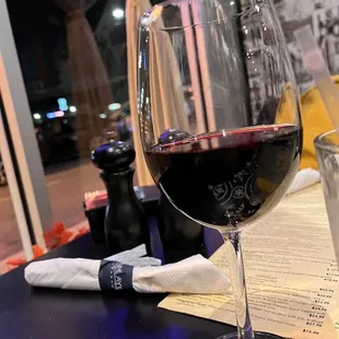 a glass of red wine