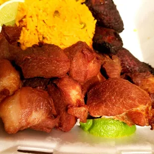 Fried pork, you can tell it was going to be dry
