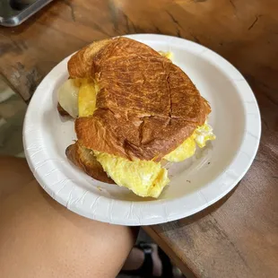 Egg and cheese croissant sandwich