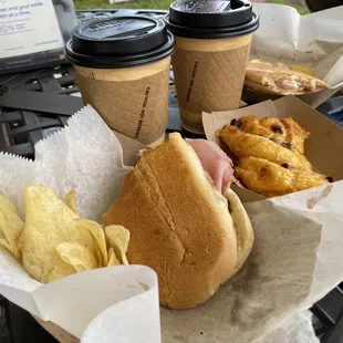 Cuban sandwiches, pastry, and cafe con leche. We couldn&apos;t wait to eat our sandwiches!