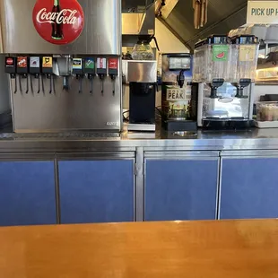 Soda choices, sweet tea dispenser, covid canceled the juices for now.