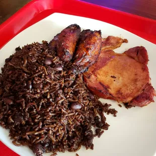 Combo meal, rice, sweet plantains,  and pork