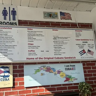 Menu on the wall.  This establishment has a rest room and although I did t use it it&apos;s a clean looking place.