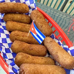 a basket of fried donuts