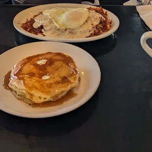 The Hangover Special with over easy egg and pancakes. Fantastic!