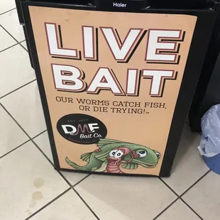 a sign for live bait