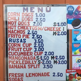 a menu for ice cream