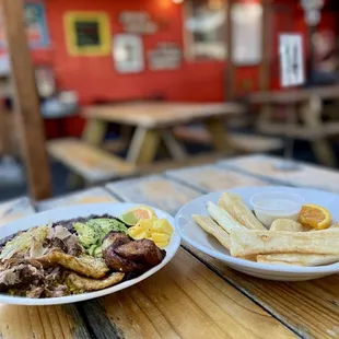two plates of food on a table