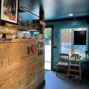 a bar with a wooden counter