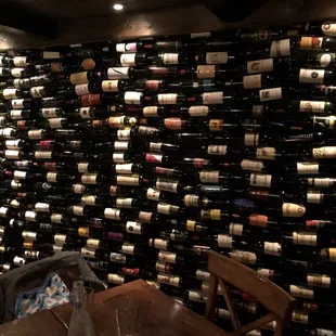 Wall of wine bottles in the basement