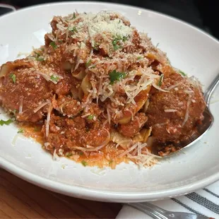 Fettuccine Bolognese with meatballs