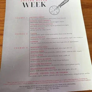 Restaurant Week menu