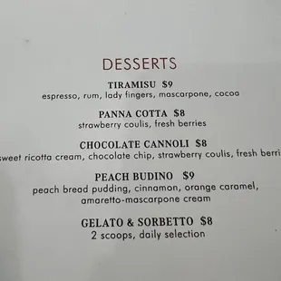 Dessert menu