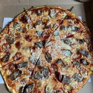 Sausage and pepperoni pizza