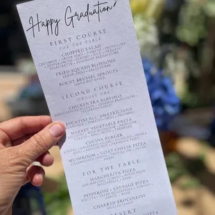 Menu created by restaurant and plated at every seat