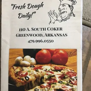 a menu for a fresh dough daily
