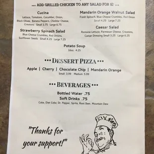 a menu for salads and soups