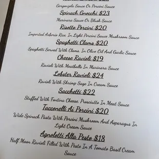 Entree menu