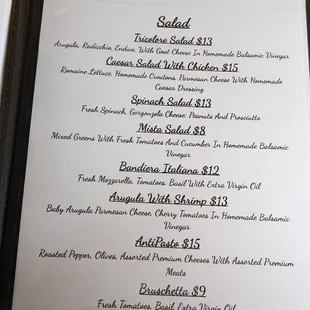 Salad menu