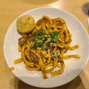 Bolognese Casarecce and Focaccia