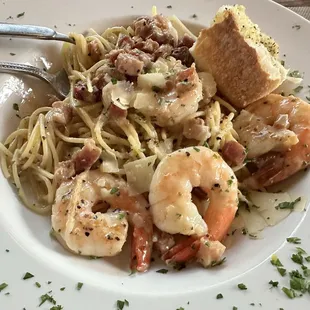 Shrimp Scampi-Sautéed shrimp ( perfect ) over capellini noodles ! ( Incredible )  !