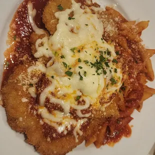 Veal Parmesan with penne