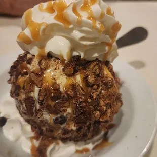 Pecan ball with homemade vanilla gelato