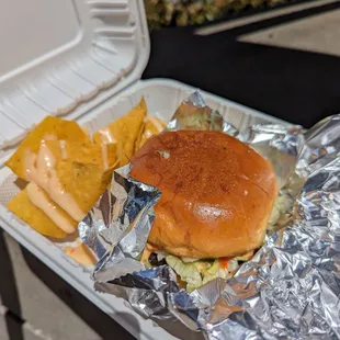 veggie burger with chips!