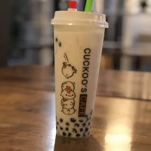 Coconut milk tea with boba.