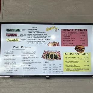 a menu on the wall