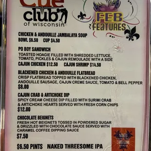 February menu specials