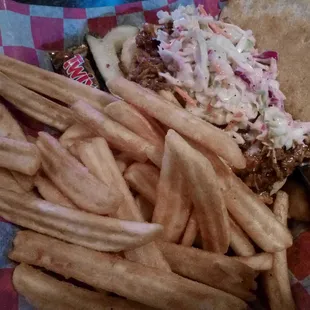 BBQ chk,w/slaw &amp; &quot;bottleneck&quot; fries &amp; a Twix.
