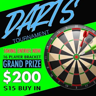 Don't miss out on our upcoming Darts Tournament!  Still taking entries while spots last!  More Details coming soon.
