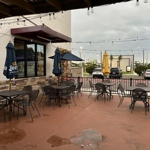Outside patio. They turn on the lights and have Latin nights with a DJ on Fridays and karaoke on Saturdays.