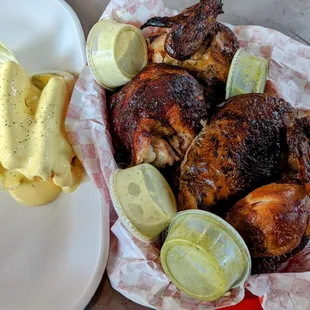 Yuca and a whole roast chicken