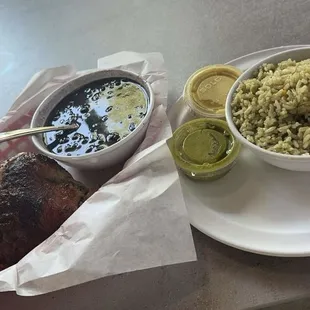 1/2 chicken, black beans, cilantro rice!