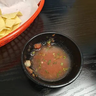 Chips and Tomato and Lime juice. Can&apos;t call this a salsa